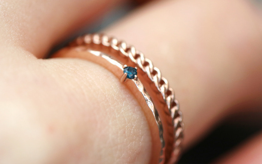 [14K] 블루 다이아몬드 더블 레이어드 반지